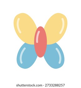 This image features a vibrant butterfly with blue and yellow wings, accented by a red center, set against a clean white background in a playful, minimalist cartoon style Featuring colorful