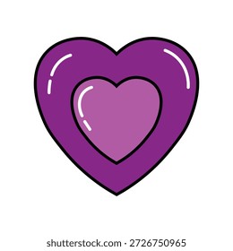 This image features a vibrant purple heart with a pink center, set against a clean white background. The heart is illustrated in a playful, cartoon style, making it perfect for use in various design projects, such as Valentine's Day cards, gift tags, or social media posts. The bold colors and simple design make it eye-catching and versatile.