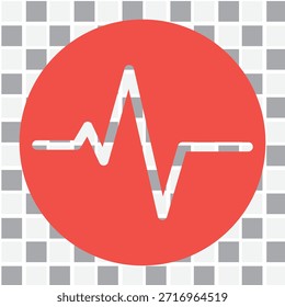 Esta Imagen presenta un círculo rojo vibrante que muestra de manera prominente una forma de onda blanca del latido del corazón. El círculo se coloca sobre un fondo de cuadrícula a cuadros gris y blanco en contraste, creando un aspecto limpio.