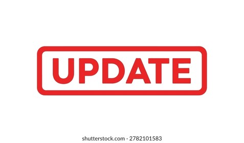 This image features a vibrant red rectangular stamp with the word 'UPDATE' prominently displayed in bold, red capital letters against a white background.