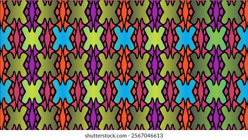 This image features vibrant vector patterns with unique designs inspired by traditional art. Perfect for creative uses like textiles, wallpapers, or digital projects, showcasing cultural richness