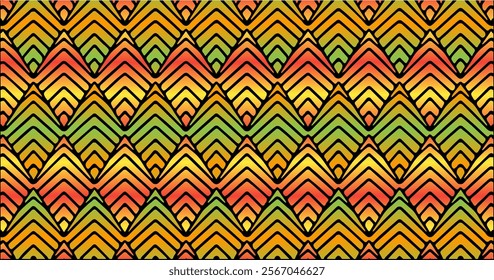 This image features vibrant vector patterns with unique designs inspired by traditional art. Perfect for creative uses like textiles, wallpapers, or digital projects, showcasing cultural richness