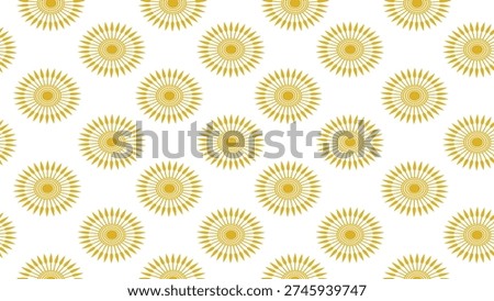 This image features a vibrant yellow sunburst pattern on a clean white background. The repeating design creates a sense of energy and optimism, perfect for use in graphic design, digital art, or as a decorative element. The bright and cheerful pattern is sure to add a pop of color and visual interest to any project.