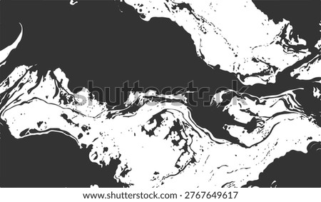 This image features a visually striking abstract map with swirling gray and white patterns, resembling river flows or geological formations on a white background, creating a unique and captivating vis
