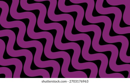 Dieses Bild verfügt über gewellte, gewölbte violette Linien, die ein nahtloses geometrisches Muster schaffen, das auf einem massiven schwarzen Hintergrund kontrastiert und visuelles Interesse und modernen Stil bietet.