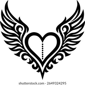 This image features a wing tattoo design with a heart.

