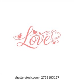 Esta Imagen presenta la palabra "Amor" escrita en un elegante y fluido guion cursivo. El texto se representa en un color rosa suave sobre un fondo blanco limpio. Las Pequeñas Formas de corazón y las florituras caligráficas acentúan las letras, con un Grande corazón estilizado integrado en la floritura al final de la palabra. El diseño general es simple, minimalista y romántico.