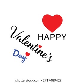 This image is a festive graphic celebrating Valentine's Day. It features the words 'Happy Valentine's Day' in a stylish, multi-colored font, with a prominent red heart icon placed above and to the right of the text. Smaller red heart accents are interspersed within the lettering, adding to the romantic theme. The background is plain white, making the central design elements stand out.