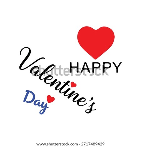 This image is a festive graphic celebrating Valentine's Day. It features the words 'Happy Valentine's Day' in a stylish, multi-colored font, with a prominent red heart icon placed above and to the right of the text. Smaller red heart accents are interspersed within the lettering, adding to the romantic theme. The background is plain white, making the central design elements stand out.