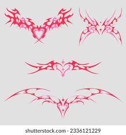 This is an image of flames and hearts intertwined in a tribal tattoo design. The image is isolated on a white background.