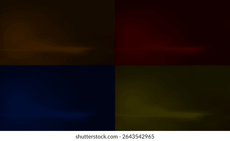 Esta imagem é uma visualização de quatro painéis, cada painel mostrando o mesmo efeito de fundo claro contra um fundo escuro, mas em uma cor diferente.