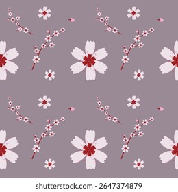 Esta imagem tem um padrão de fundo com elementos de flor de cerejeira, que pode ser projetado para ser usado como papel de embrulho ou tecido.