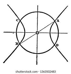 Esta imagen tiene un círculo. Se ha dividido en cuatro partes. Y se han eliminado dos curvas del punto de círculo, dibujo de línea vintage o ilustración de grabado.