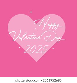 This image has a pink background with the text "Happy Valentine Day 2025" inside a sparkling pink heart, symbolizing love and warmth. Valentine's Day.