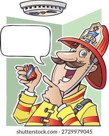 Esta Imagen pone de relieve la importancia de la seguridad contra incendios y del mantenimiento de las alarmas de humo en funcionamiento. Un bombero que sostiene una batería de reemplazo simboliza las pruebas regulares y el reemplazo de la batería. Las alarmas de humo de trabajo proporcionan una alerta temprana contra el humo peligroso y los gases venenosos, lo que aumenta significativamente las posibilidades de supervivencia al dar a las familias tiempo para escapar de forma segura.