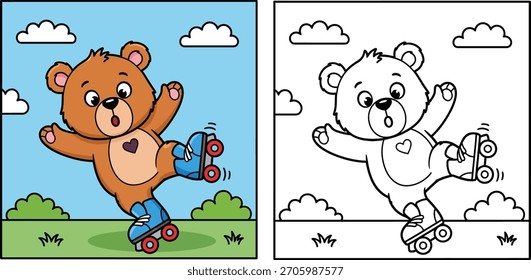 Esta imagem é uma ilustração vetorial de alta qualidade projetada para livros de atividades infantis. Possui um layout dividido: um lado mostra um totalmente colorido.