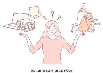 This image illustrates how to effectively balance the responsibilities of work and parenting tasks in daily life