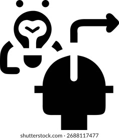This image illustrates the transfer of an idea from a light bulb to a head, representing innovation, creativity, and the process of gaining knowledge and insight.