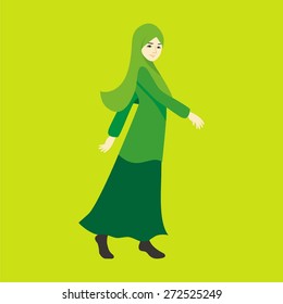 this image or illustration is about a Muslim women that use "hijab" as her dress. it is become cute, neat, classy, at same time there is also calming.