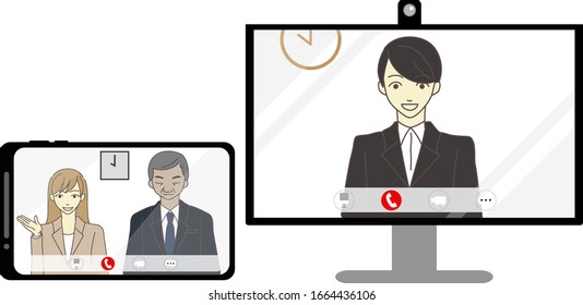 This is an image illustration of a company and a student interviewing the web.