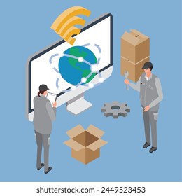This is an image illustration of an internet line operator working.