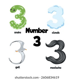 This image is an illustration of the number "3". This image can be used to teach children numbers in a playful way.