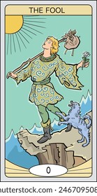 This is an image illustration of "The Fool", a type of tarot card.