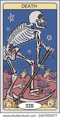This is an image illustration of "The Grim Reaper", a type of tarot card.