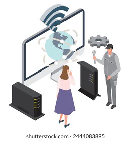 Esta es una ilustración de Imagen de un proveedor que ayuda a configurar una conexión a Internet.