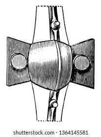 Esta es la imagen del Jefe Escudo de Hierro afuera de un escudo usado en la guerra de los galos. Hay 2 círculos en el lado izquierdo y derecho, dibujo vintage de línea o ilustración de grabado.