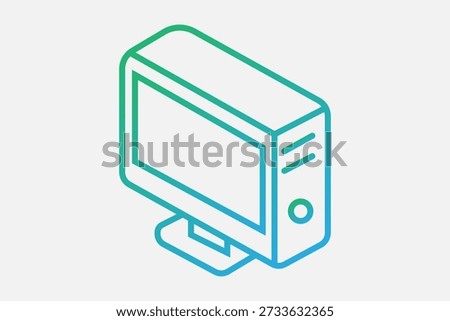This image is an isometric vector illustration of a desktop computer setup, combined into a single stylized unit.