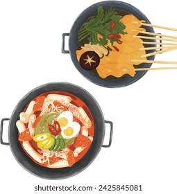 This image is Korean food tteokbokki and eomuk soup.