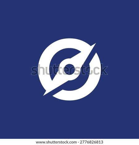 This image is a logo design that depicts an initial O with a compass needle in it that facing north east direction. The logo looks clean and clear in white color on a dark blue background.