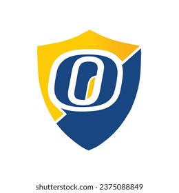 this image is a logo of a shield with a letter O on it in college varsity style in blue and yellow color
