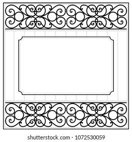This is an image of a metal forged fence with vintage ornaments with a banner for your text. Artistic forging belongs to the category of manual work. Steel.