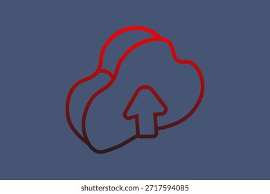 This image is a minimalist line art icon featuring a cloud with an upward-pointing arrow in the center.