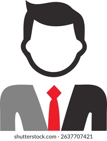 This image is a minimalist vector graphic depicting a faceless businessman in a suit and red tie. The style is simple and modern, suitable for various applications.