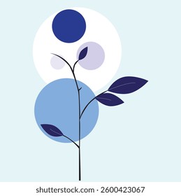 This image is a minimalist vector illustration, featuring a simple tree branch along with various geometric circles.