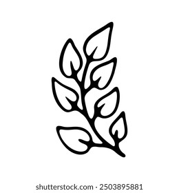 Esta Imagen es un dibujo minimalista en blanco y negro de una rama con varias hojas.
