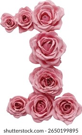 This image number "1" shows the number three formed by pink roses, a creative and elegant design ideal for various applications like invitations, greeting cards, or romantic themed projects.