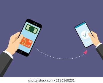 This image is for online money transfer by mobile phone. You can use it as money laundering image. Here money transferring from mobile to mobile online. Money is transferring from card to mobile also.