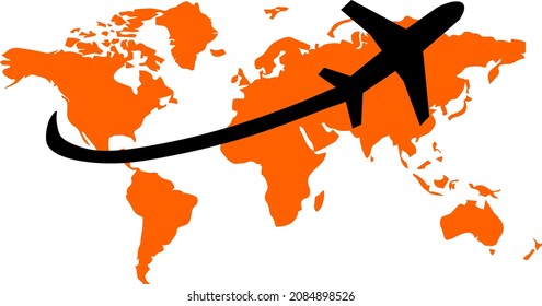 This is an image of orange color world map and an aeroplane.