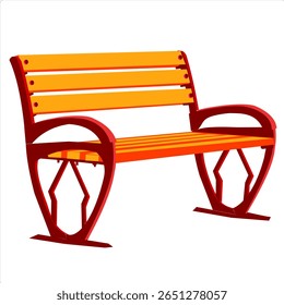 Esta é uma imagem de um banco de parque com um design simples e cor, visto de um ângulo de perspectiva.