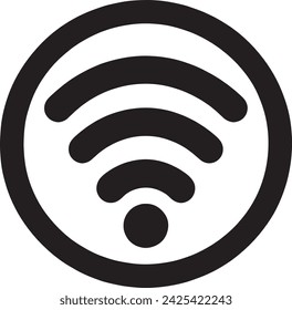 This image portrays a black silhouette of the universally recognized WiFi symbol, encircled to emphasize connectivity.