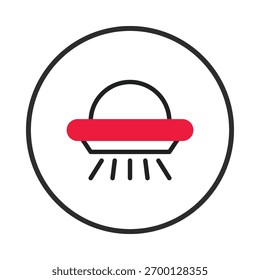 Esta imagem retrata um ícone simplista, mas envolvente, de um disco voador encapsulado dentro de um círculo. O estilo artístico apresenta uma visão de visitas de outro mundo, acendendo curiosidade e invocando