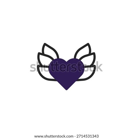 This image portrays a stylized heart icon adorned with delicate wings, symbolizing love, affection, and a gentle spirit. Its minimalist design evokes feelings of romance, harmony, and emotional