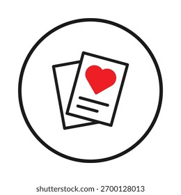 Esta imagem retrata uma expressão simbólica de afeto, apresentando um coração estilizado e um pequeno cartão de mensagem contido dentro de um círculo. Representa visualmente amor, saudações e sinceridade