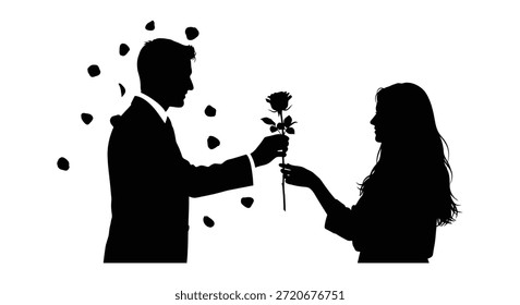 This image portrays a tender moment with a captivating silhouette style, depicting a romantic offering.
