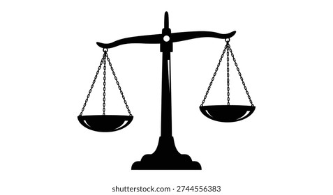 This image presents black scales of justice in a striking silhouette style, powerfully conveying concepts of balance and legal impartiality.