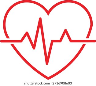 Esta Imagen presenta un audaz contorno de corazón rojo, bellamente integrado con una línea de electrocardiograma. Simboliza la conexión vital entre el corazón y su función rítmica, promoviendo la salud. profesional de alta calidad